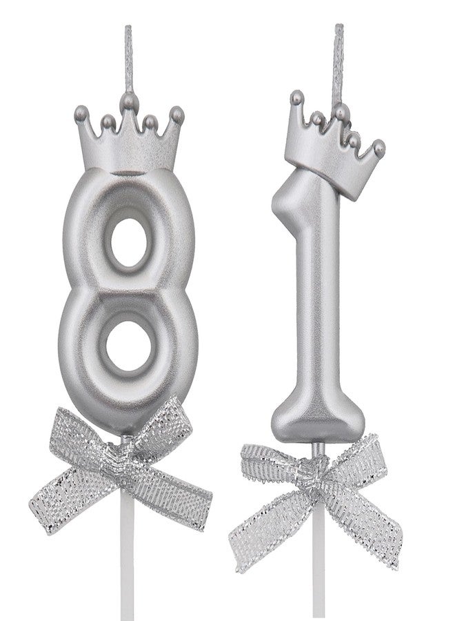VSHILI 81 Birthday Candles, 81st Cake Candles, Silver Happy Birthday Number 81 Candles Cake Topper Decorations for Party Men Women - Image 1